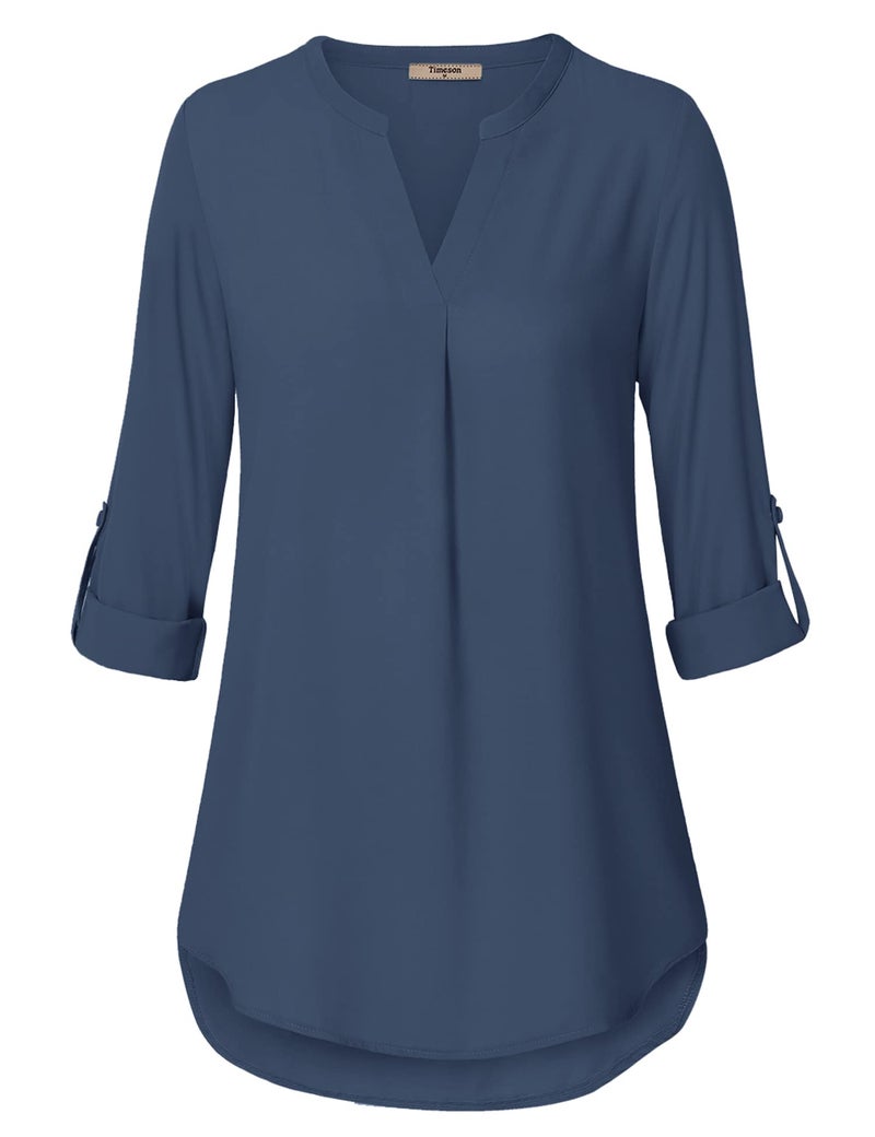 Timeson Womens Blouses and Tops Dressy,3/4 Sleeve Business Casual Tops Office Work Wear Women's Dress Shirts Professional Attire Clothes Chiffon Tunics Tops V Neck Interview Career Ladies Blouse - Image 2